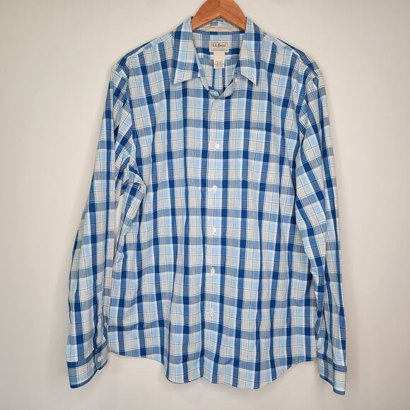 L.L. Bean Wrinkle Resistant Slim Fit Button Down Shirt Blue Plaid XL - Picture 2 of 5